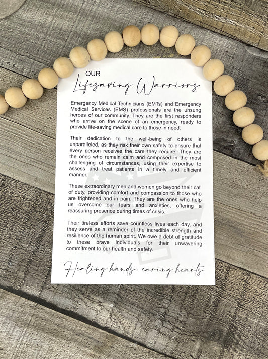Lifesaving Warriors EMT/EMS Story Card Ornament