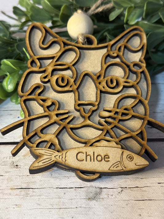Personalized Cat Ornament – Custom Engraved Name & Breed